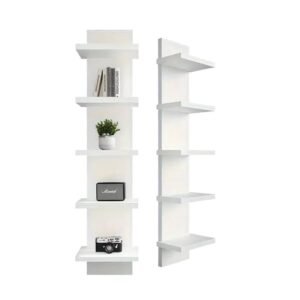 5-Tier Wall-Mounted Bookshelf, PVC Floating Storage Rack, Smooth Pressboard Vertical Display Shelf for Living Room Bedroom Entryway Decor